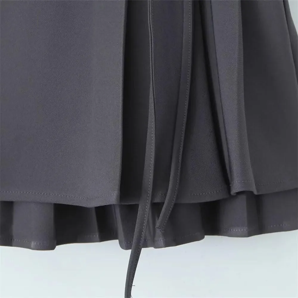 Women's Slim Fit Double Layer Half Pleated Skirt High Waisted A Line Casual Mini Skirts