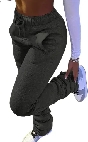 Womens Stacked Fleece Sweatpants Sherpa Lined Thicked Warm Athletic Active Jogger Ruched Lounge Pants