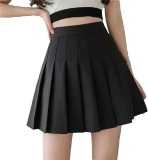 Women's Summer High Waist School Sexy Mini Skirt Short Pleated Solid Color Kawaii Skirt