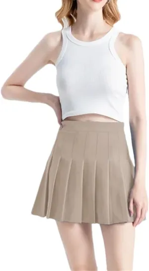 Women's Summer Solid Color A Line Pleated Skirts High Waist Mini Pleated Skirt
