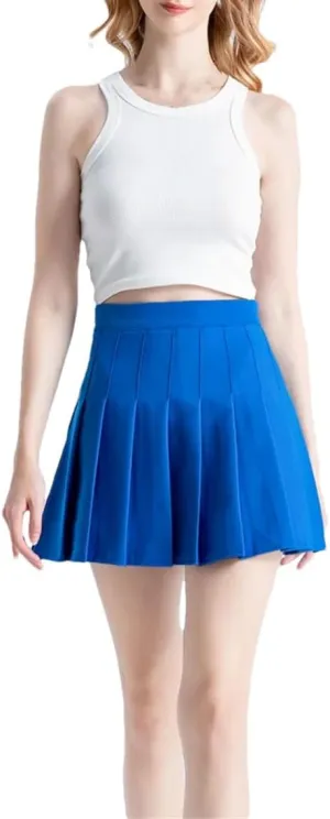 Women's Summer Solid Color A Line Pleated Skirts High Waist Mini Pleated Skirt