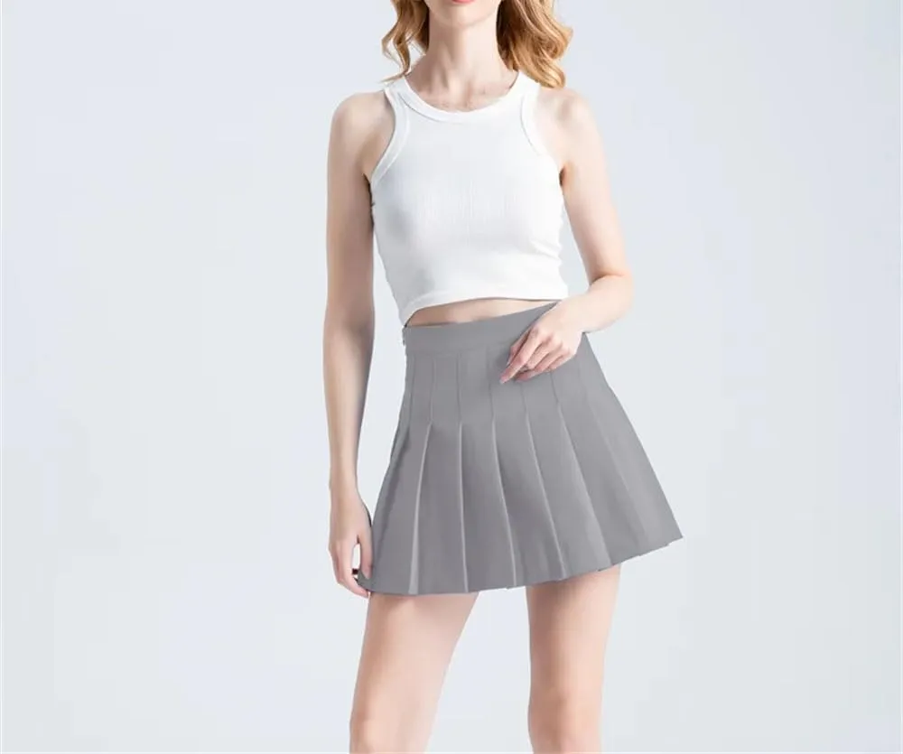 Women's Summer Solid Color A Line Pleated Skirts High Waist Mini Pleated Skirt