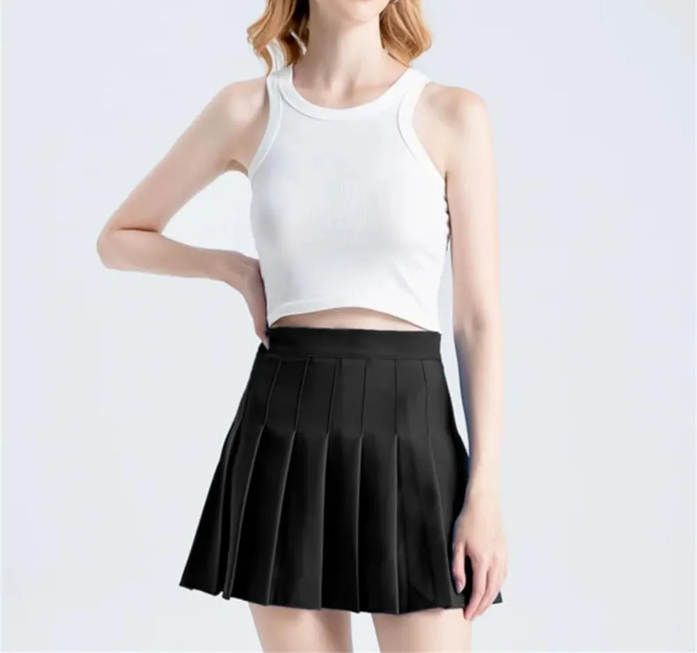 Women's Summer Solid Color A Line Pleated Skirts High Waist Mini Pleated Skirt