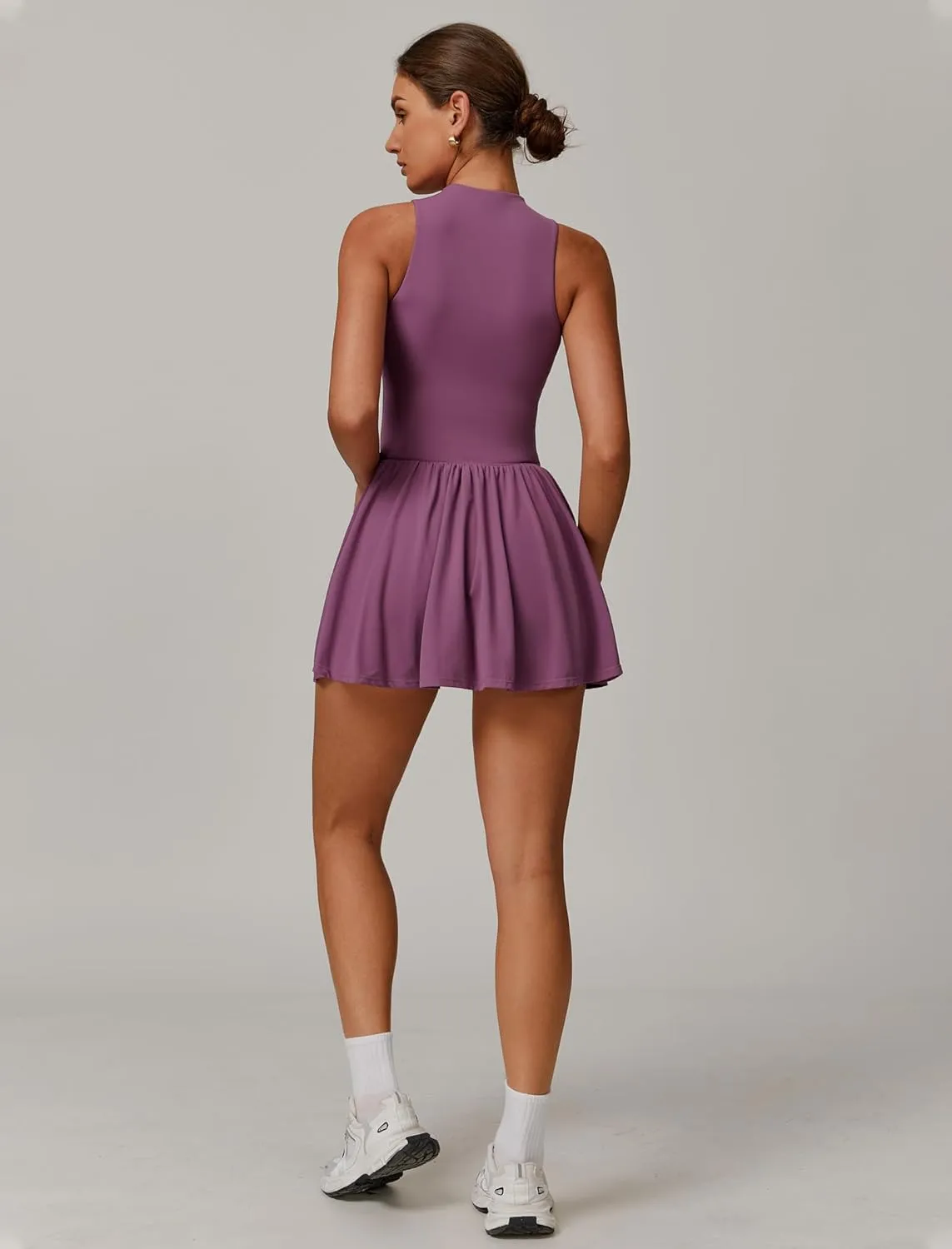 Womens Tennis Golf Dress with Built-in Bra Shorts Zipper Slim Fit A-line Hem Skirt Athletic Dresses with Pockets