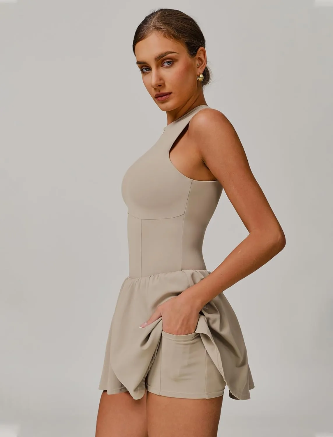 Womens Tennis Golf Dress with Built-in Bra Shorts Zipper Slim Fit A-line Hem Skirt Athletic Dresses with Pockets