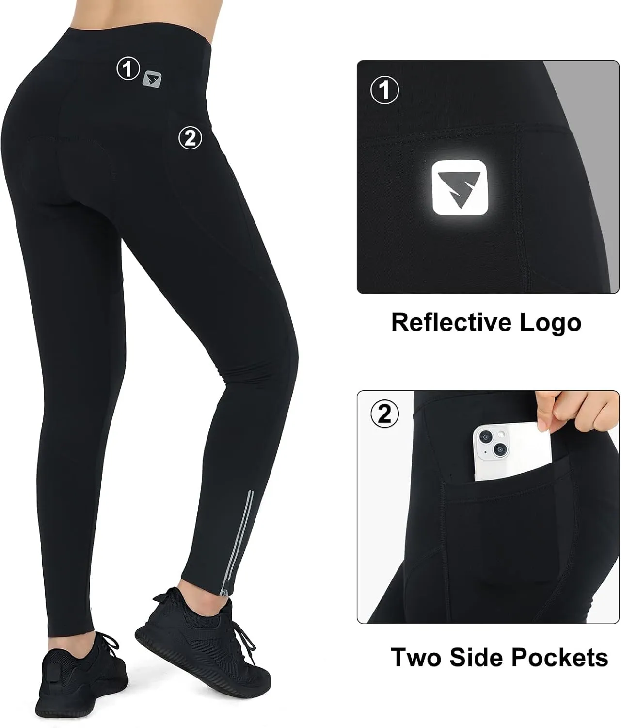 Women's Thermal Fleece Cycling Pants Padded Cold Weather Compression Bike Tights