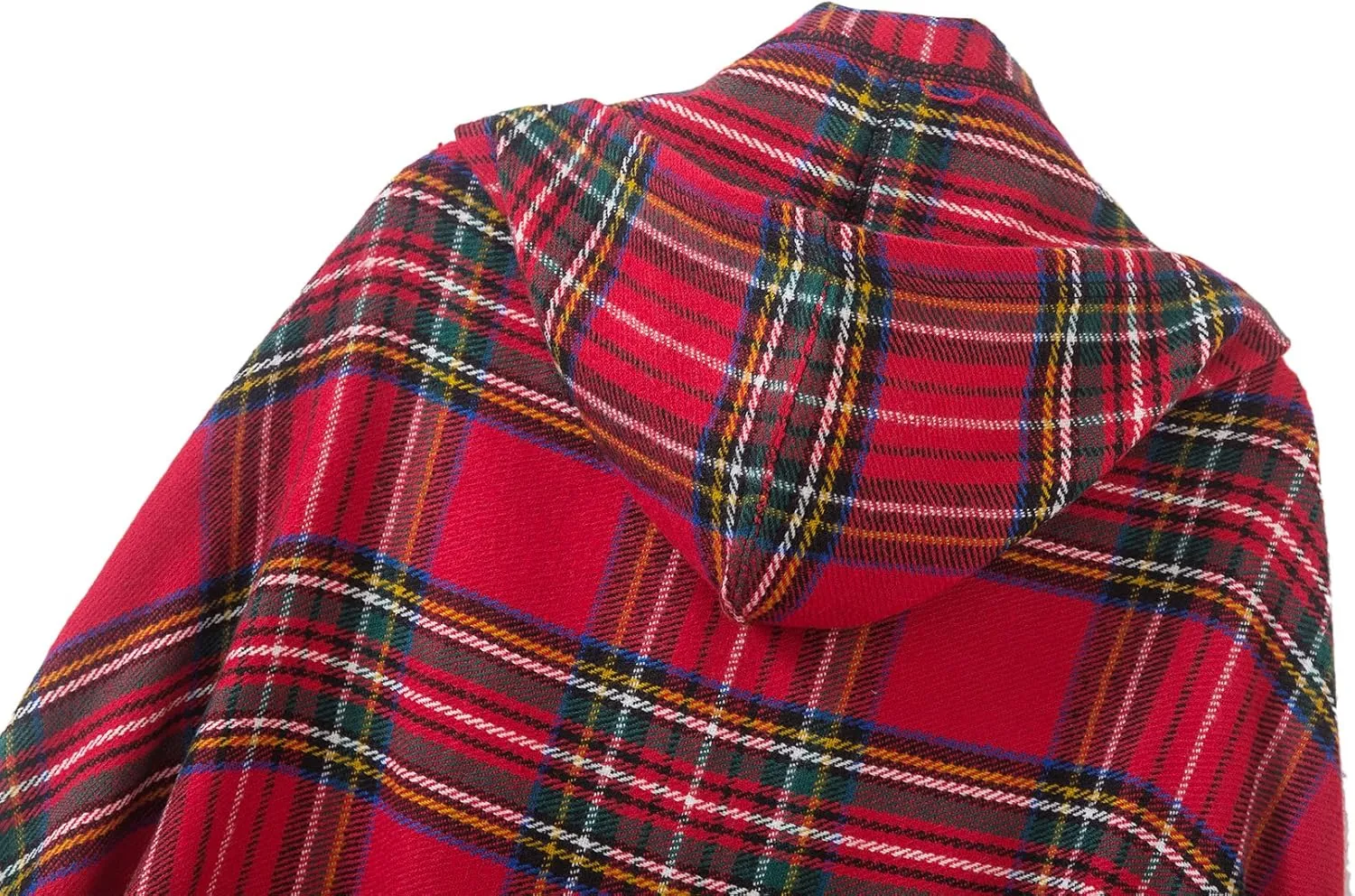 Women's Vintage Plaid Knitted Tassel Poncho Shawl Cape Button Cardigan