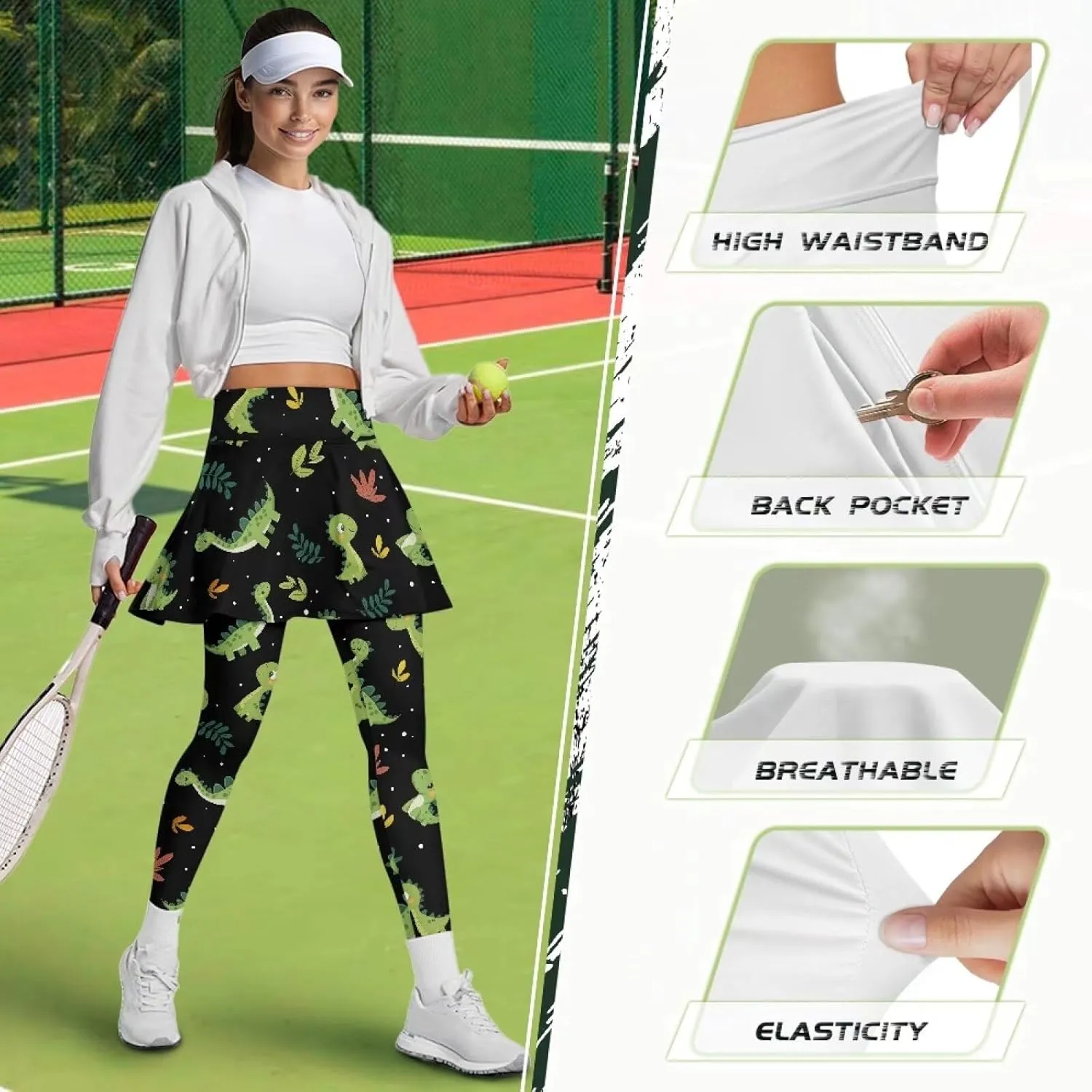 Womens Yoga Leggings with Skirts Tennis Skirts with Elastic Fashionable Skirted XS-3XL