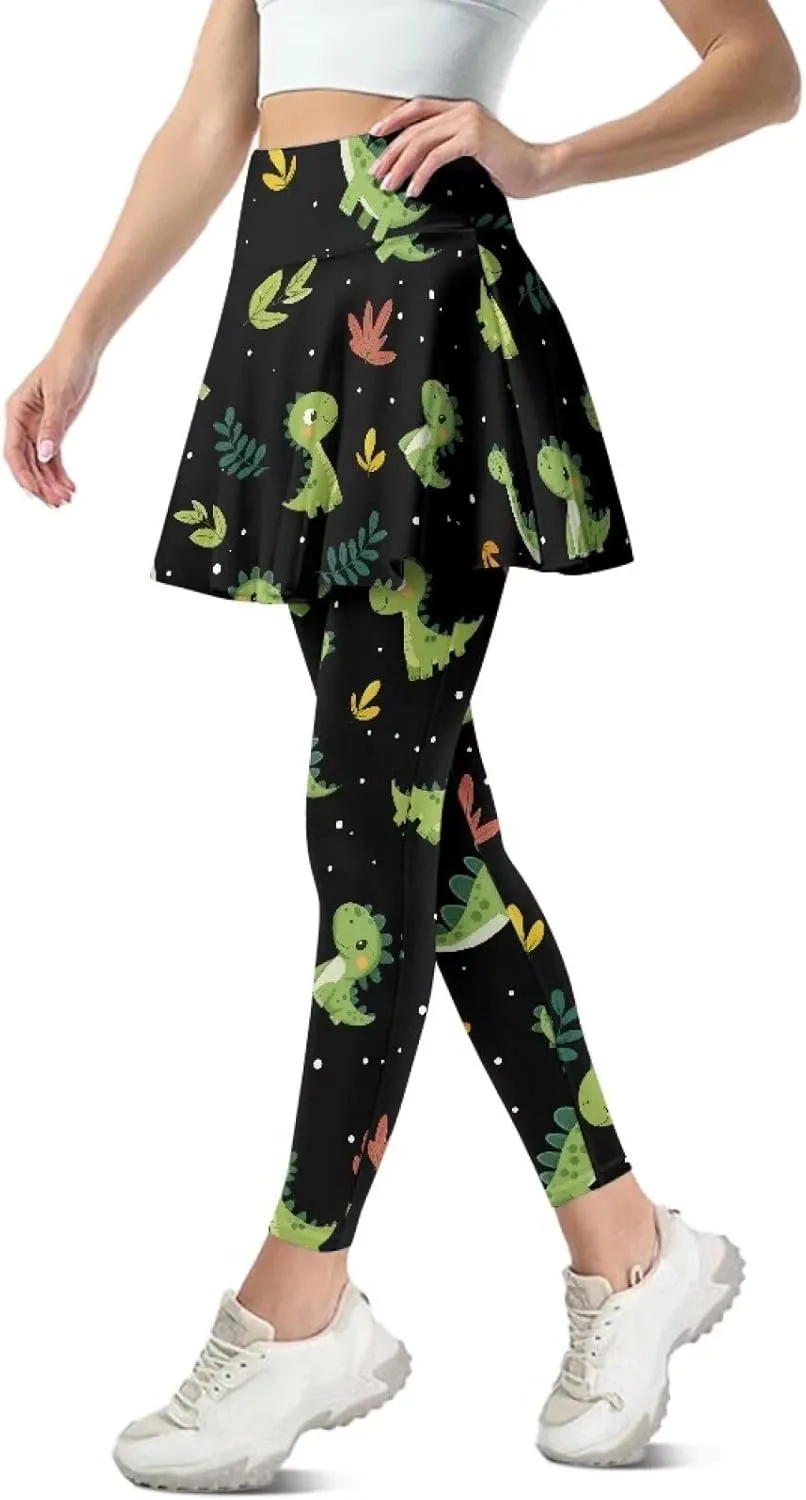 Womens Yoga Leggings with Skirts Tennis Skirts with Elastic Fashionable Skirted XS-3XL
