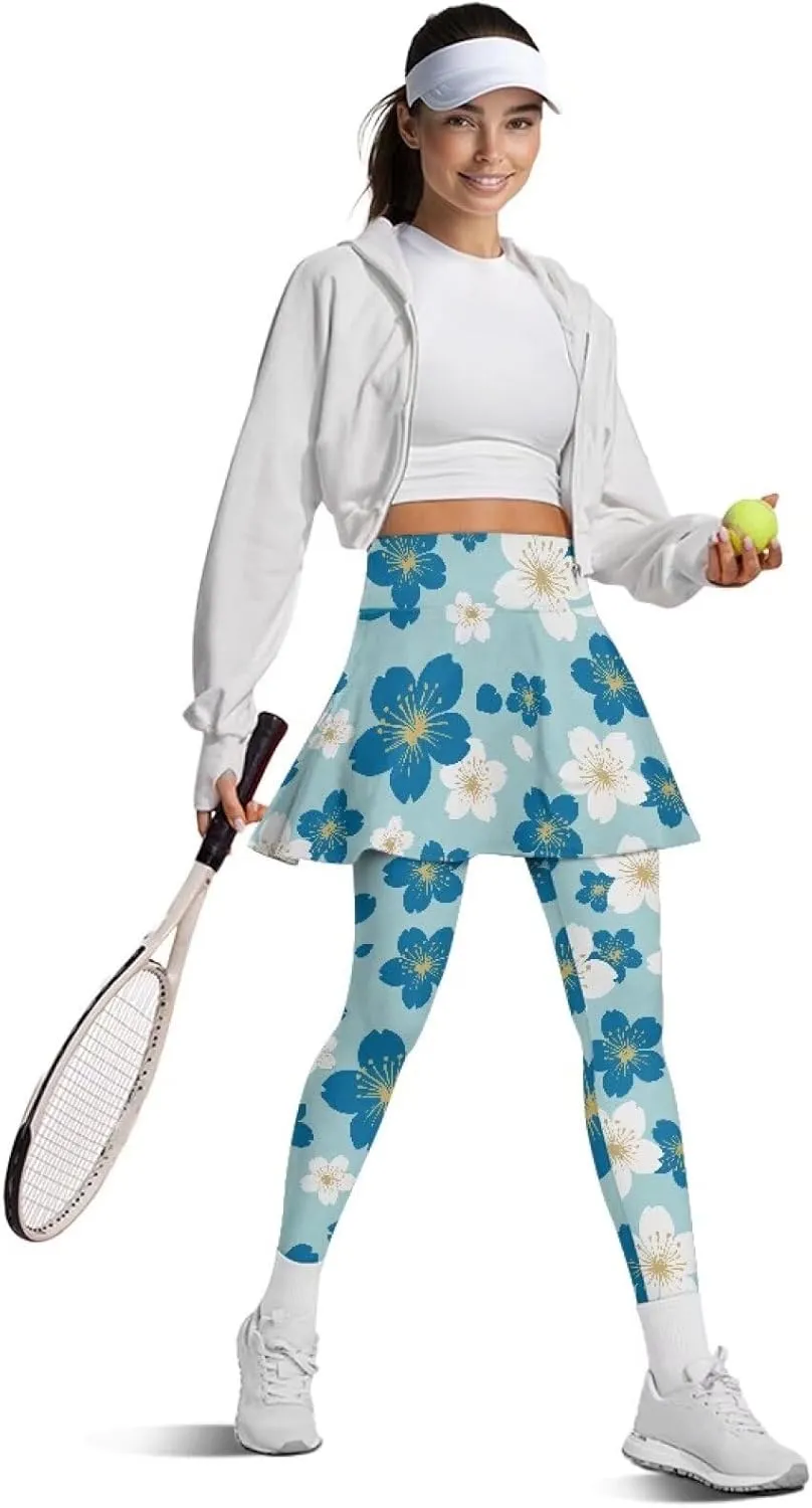 Womens Yoga Leggings with Skirts Tennis Skirts with Elastic Fashionable Skirted XS-3XL