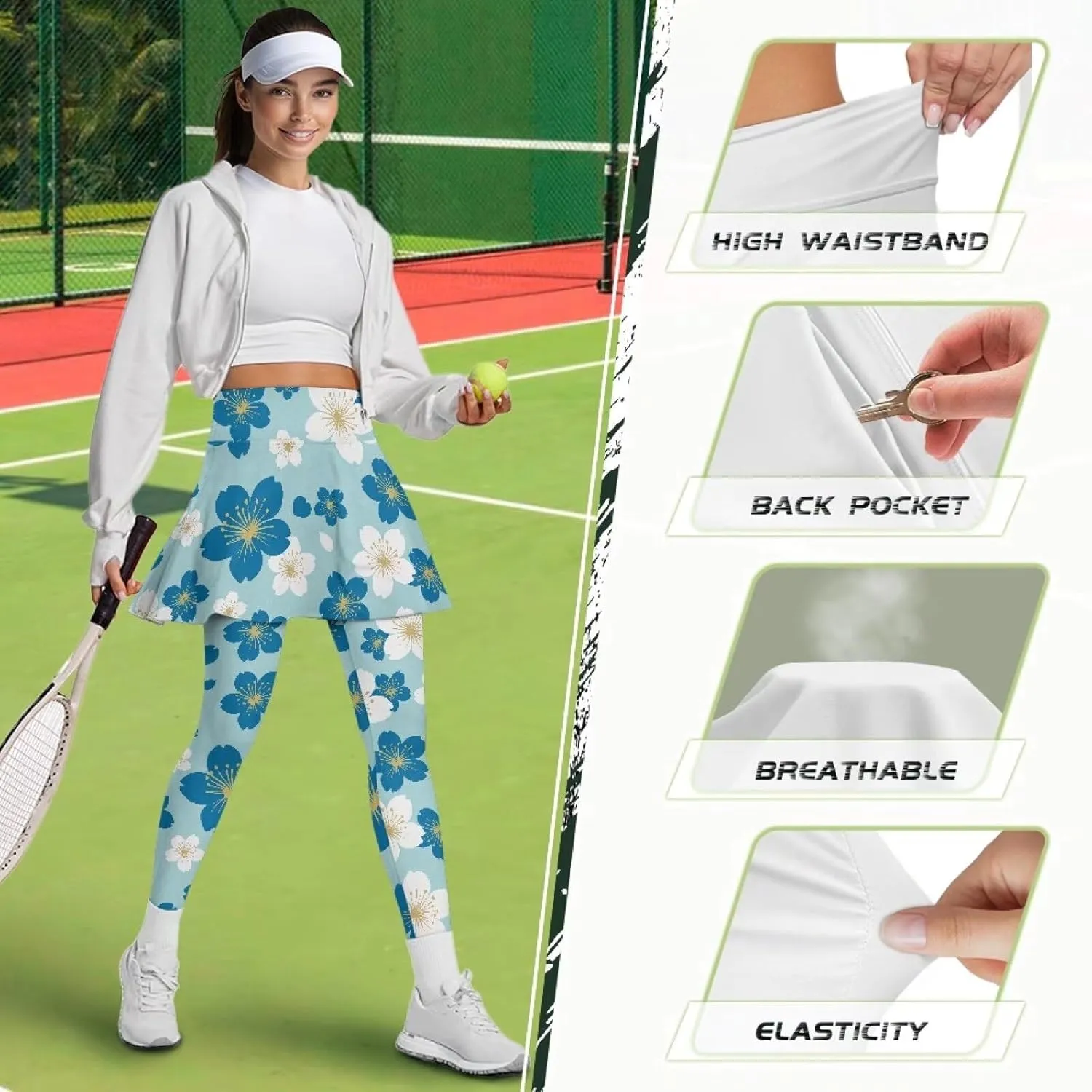 Womens Yoga Leggings with Skirts Tennis Skirts with Elastic Fashionable Skirted XS-3XL