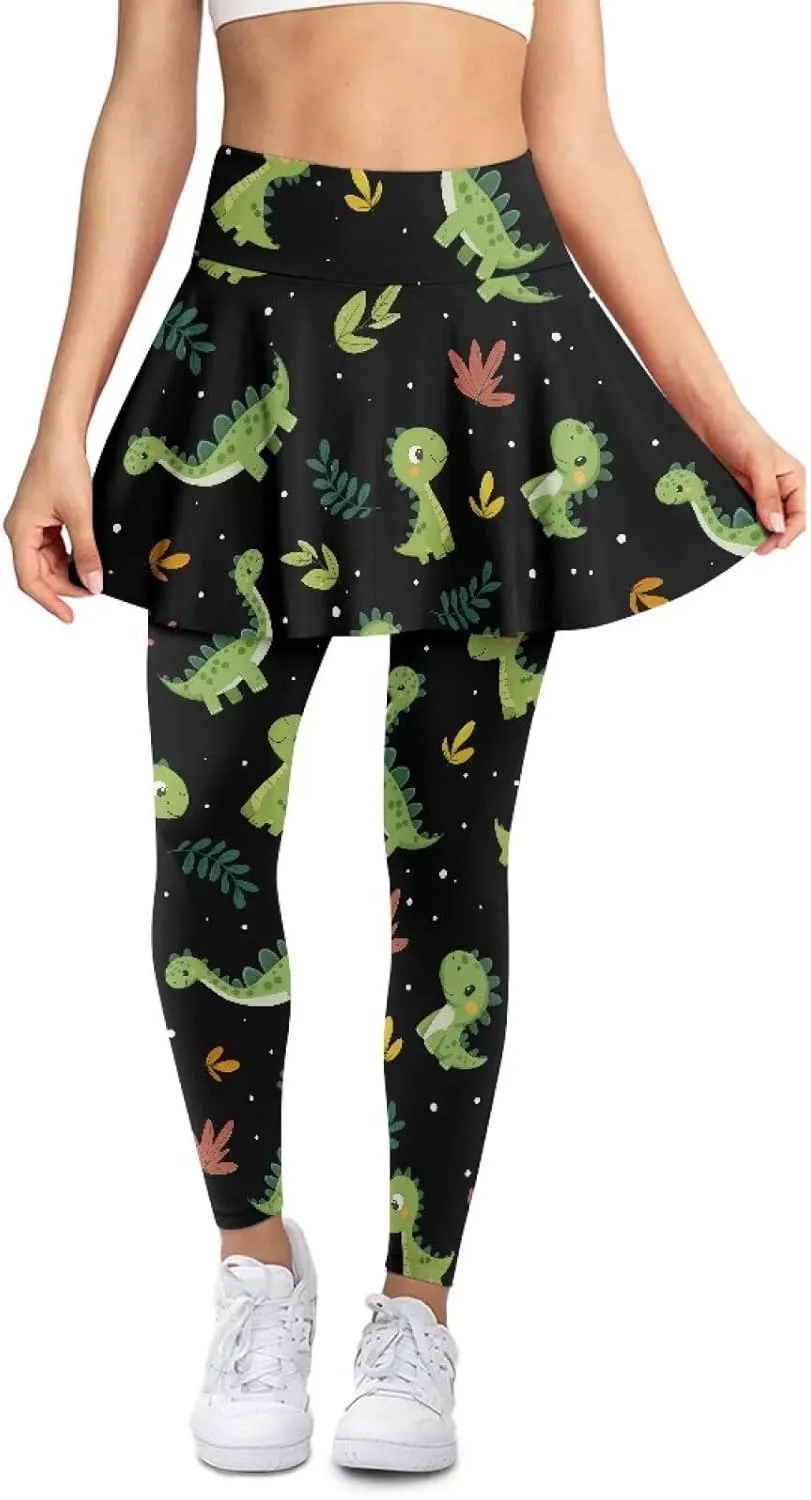 Womens Yoga Leggings with Skirts Tennis Skirts with Elastic Fashionable Skirted XS-3XL