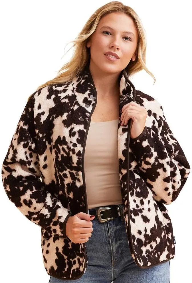 Wrangler Women's Cow Print Sherpa Jacket Multi L