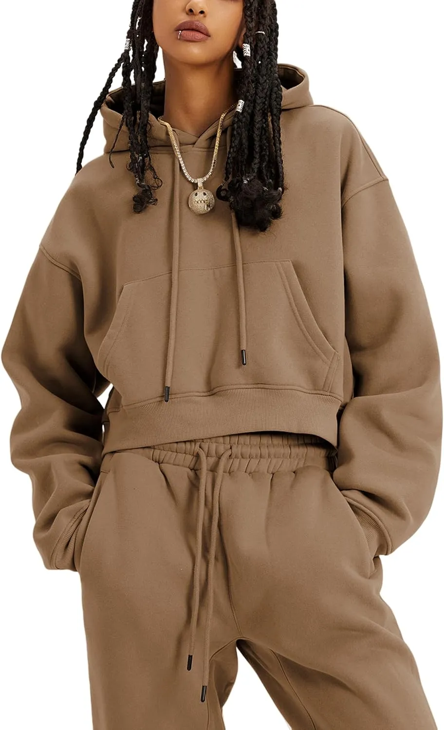 Yeokou Women's Fleece 2 Piece Outfits Sweatsuits Pullover Hoodie Sweatshirt Jogger Pants Tracksuits Set