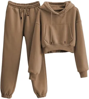 Yeokou Women's Fleece 2 Piece Outfits Sweatsuits Pullover Hoodie Sweatshirt Jogger Pants Tracksuits Set