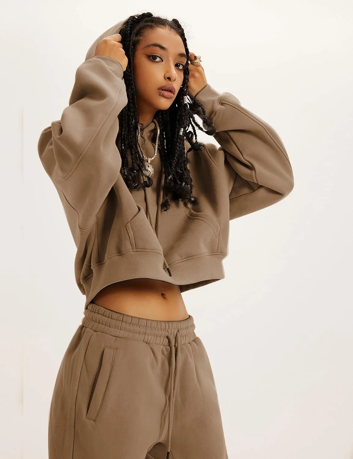 Yeokou Women's Fleece 2 Piece Outfits Sweatsuits Pullover Hoodie Sweatshirt Jogger Pants Tracksuits Set