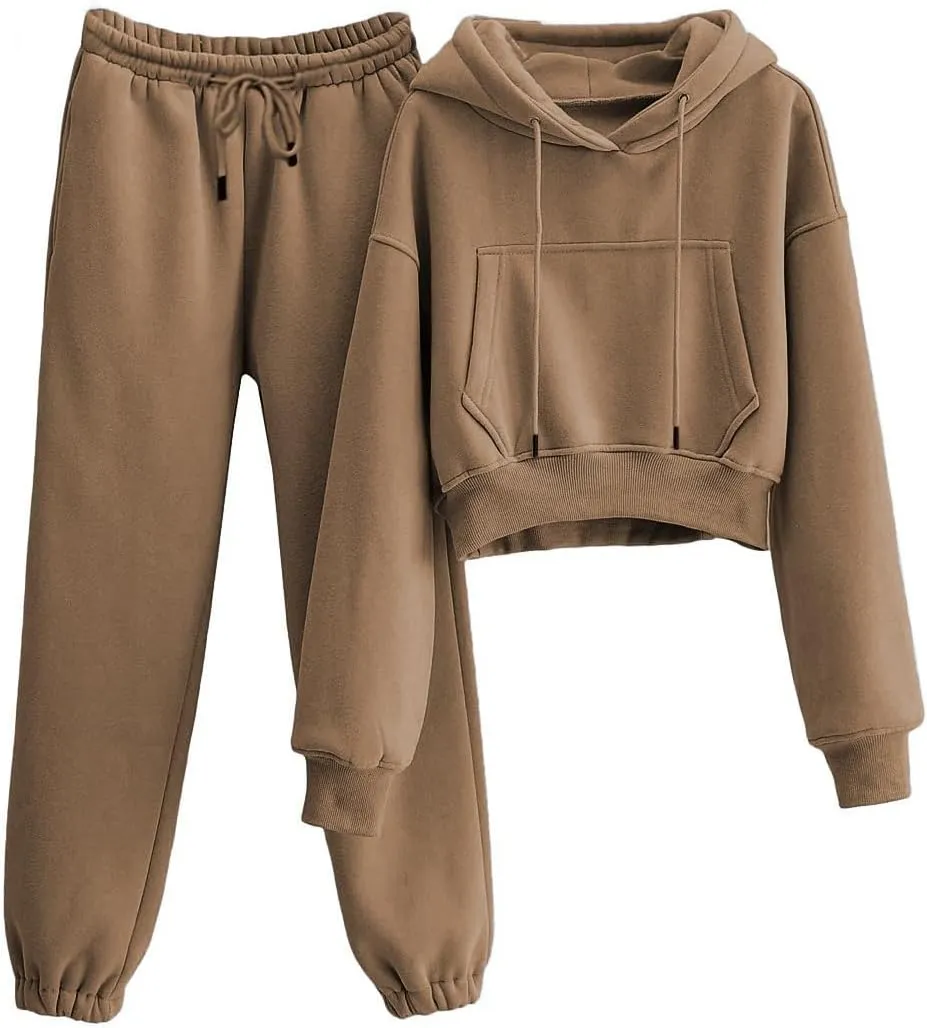 Yeokou Women's Fleece 2 Piece Outfits Sweatsuits Pullover Hoodie Sweatshirt Jogger Pants Tracksuits Set