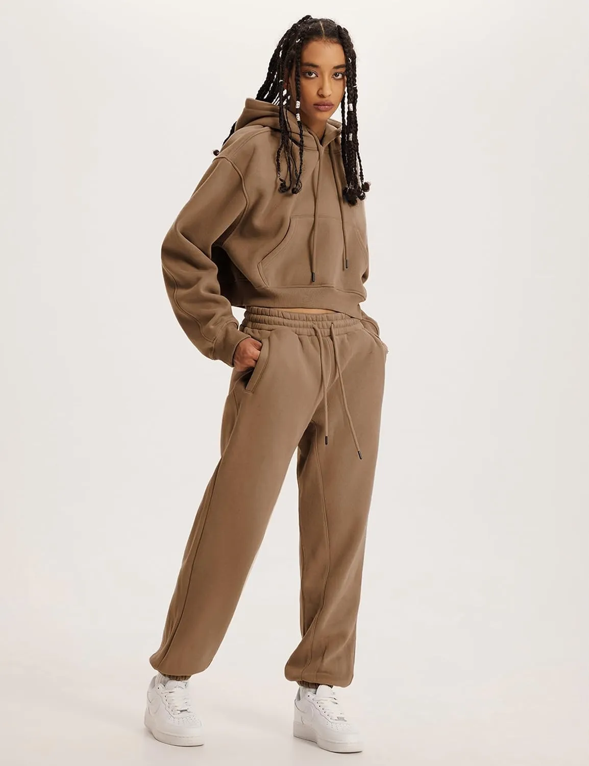 Yeokou Women's Fleece 2 Piece Outfits Sweatsuits Pullover Hoodie Sweatshirt Jogger Pants Tracksuits Set