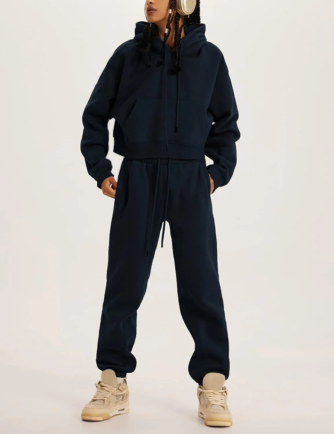 Yeokou Women's Fleece 2 Piece Outfits Sweatsuits Pullover Hoodie Sweatshirt Jogger Pants Tracksuits Set