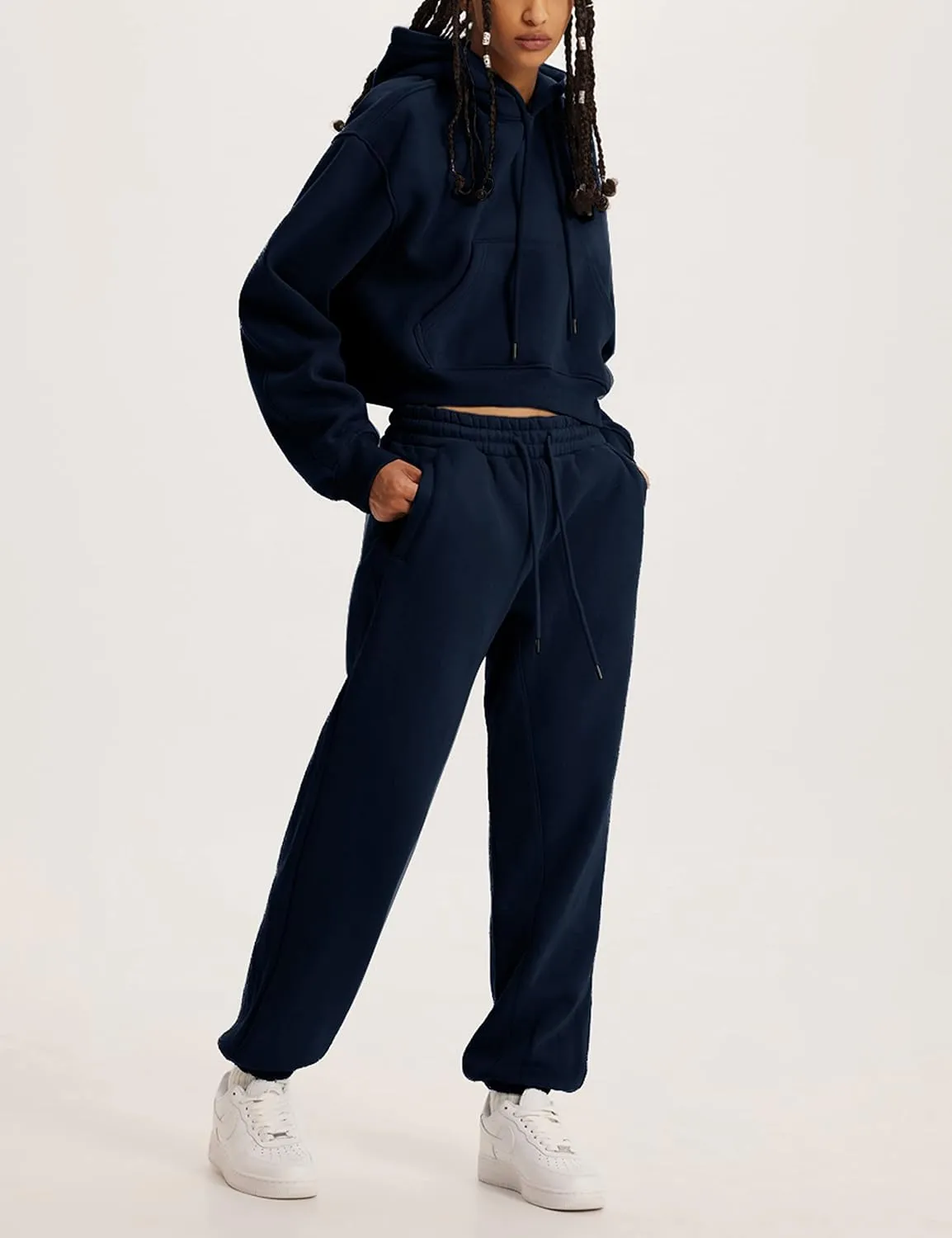 Yeokou Women's Fleece 2 Piece Outfits Sweatsuits Pullover Hoodie Sweatshirt Jogger Pants Tracksuits Set
