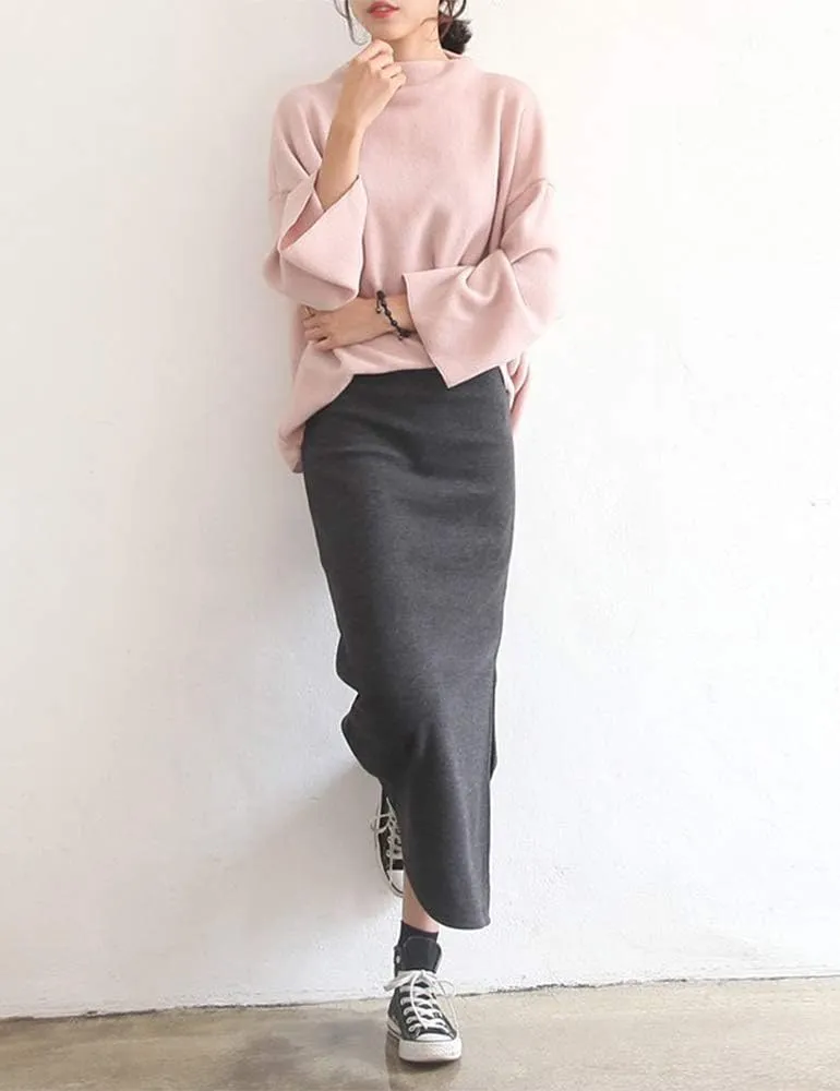 Ylingjun Women's Fleece Lined One Side Split Jersey Pull On Pencil Long Skirt
