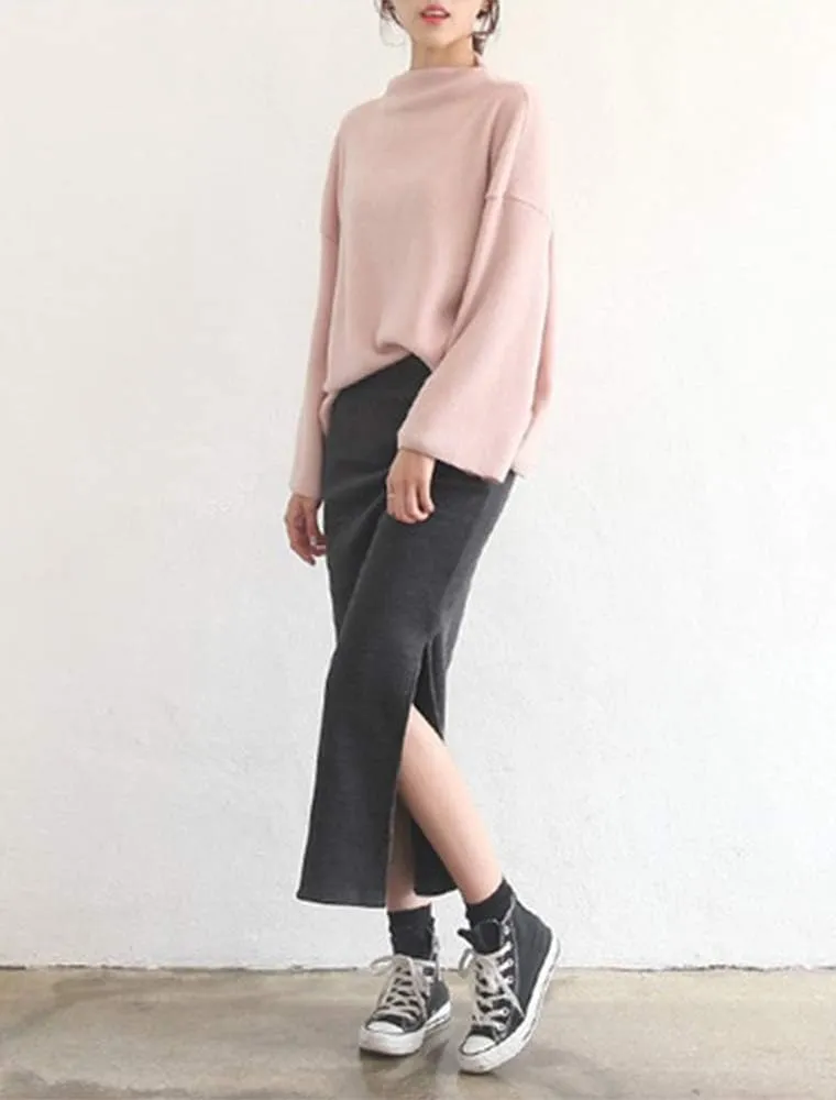 Ylingjun Women's Fleece Lined One Side Split Jersey Pull On Pencil Long Skirt