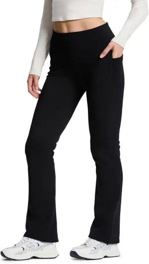 Yogipace Women's CozyWarmth Petite/Regular/Tall Thick Fleece Lined Bootcut Pants Thermal Flare Leggings with Side Pockets