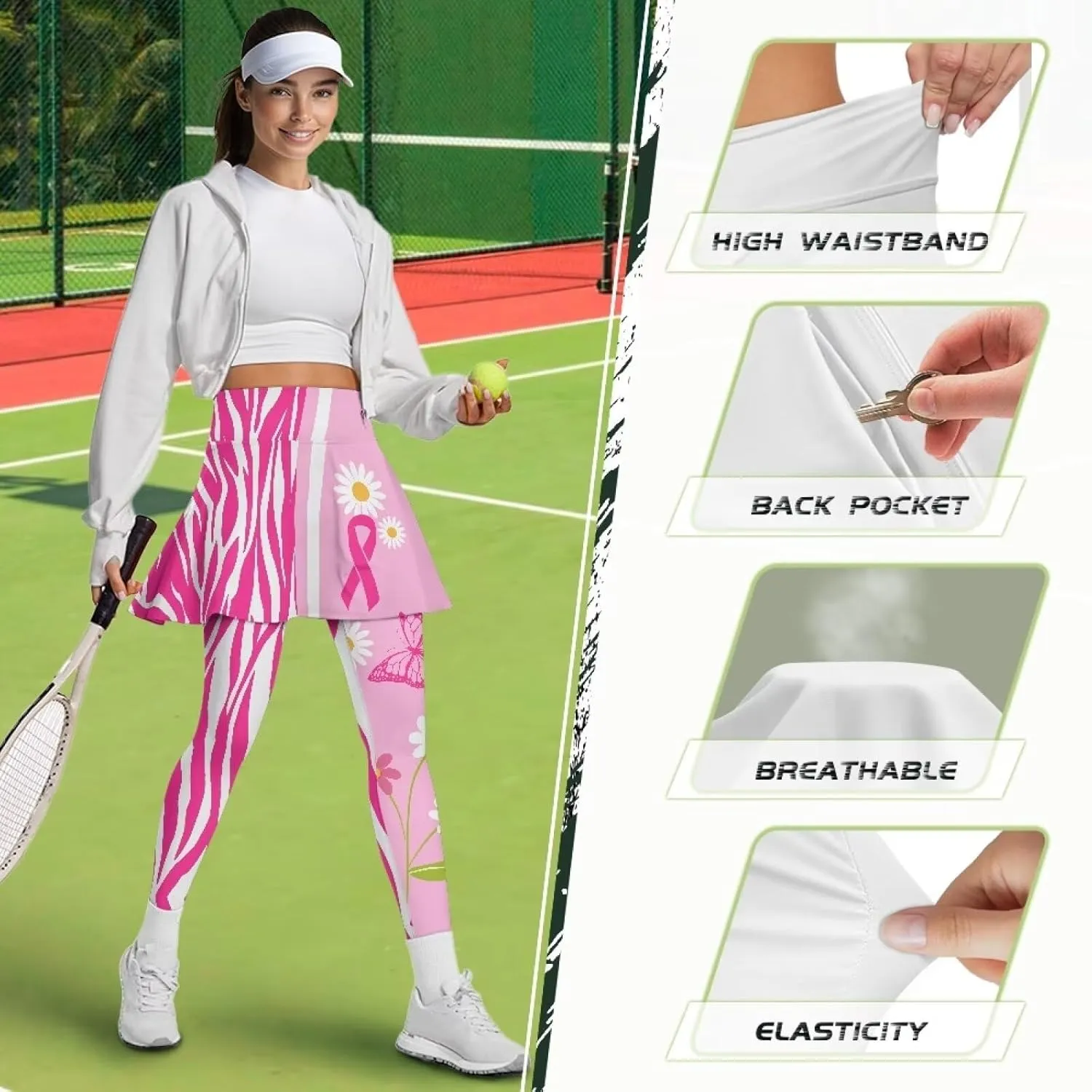 Youngerbaby Woman Tennis Skirted Leggings with Pockets Workout Skirted High Waisted Yoga Legging with Skirts XS-3XL
