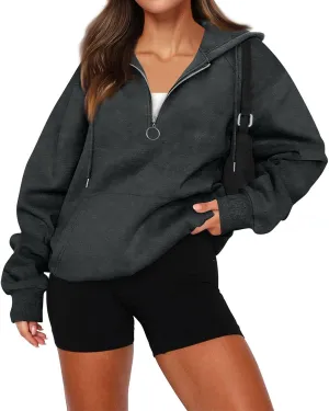 Zip Up Hoodie Women Y2K Comfy Long Sleeve Fleece Quarter Zip Pullover Preppy Cute Oversized Sweatshirt with Pockets
