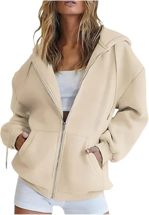 Zip Up Hoodie Women Y2K Oversized Sweatshirts Long Sleeve Fleece Jacket Pockets 2024 Fall Casual Fashion Clothes