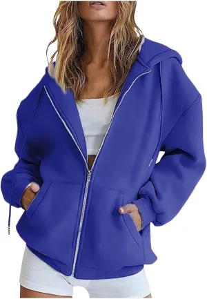 Zip Up Hoodie Women Y2K Oversized Sweatshirts Long Sleeve Fleece Jacket Pockets 2024 Fall Casual Fashion Clothes