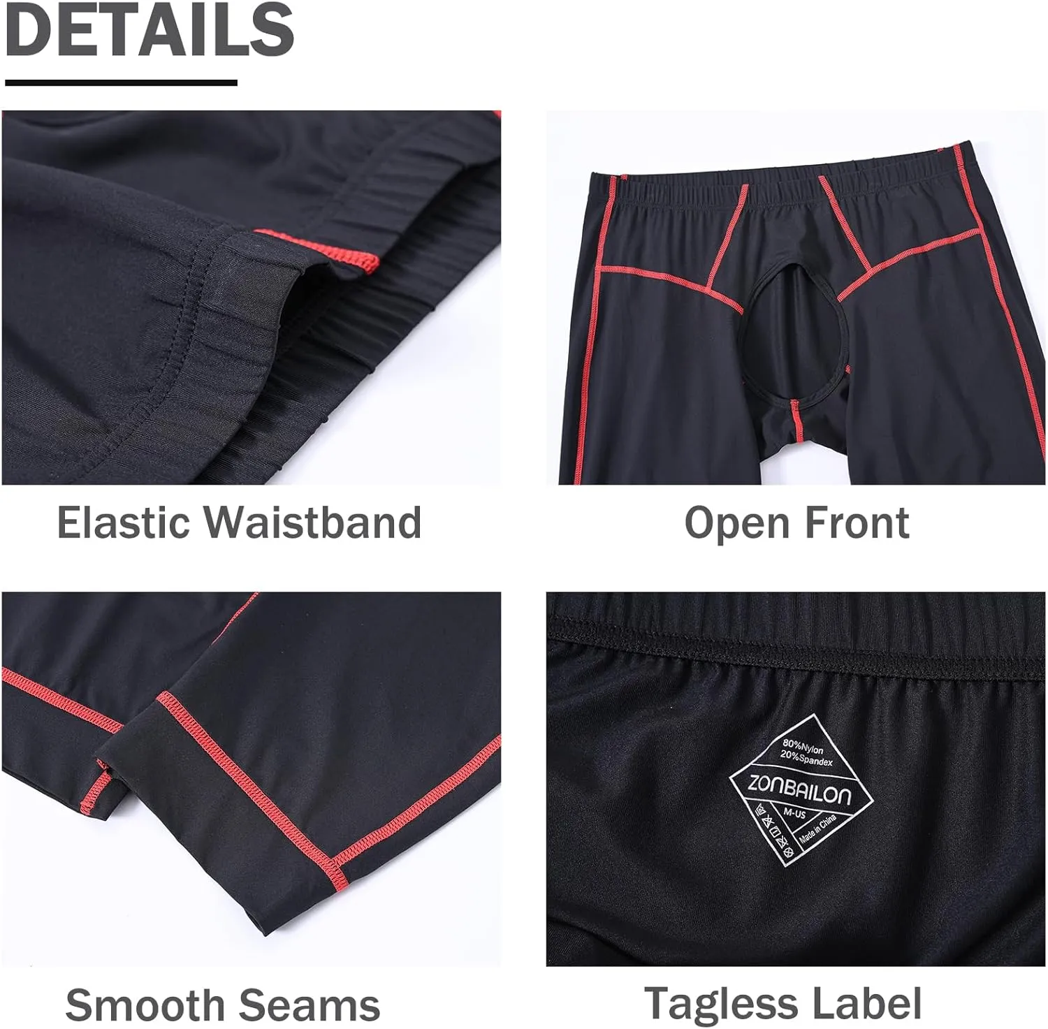 ZONBAILON Compression Pants Mens Tights Open Front Leggings Sports Base Layer Men Cold Weather Athletic Thermal