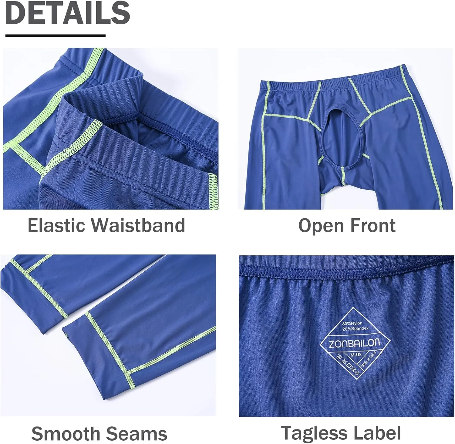 ZONBAILON Compression Pants Mens Tights Open Front Leggings Sports Base Layer Men Cold Weather Athletic Thermal